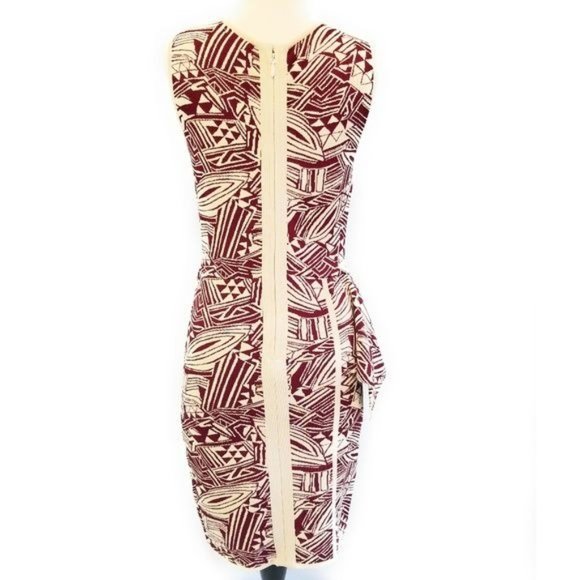 Eva Longoria Power Knit Sleeveless Peplum Dress in Maroon & Cream Print Size M - Picture 6 of 8